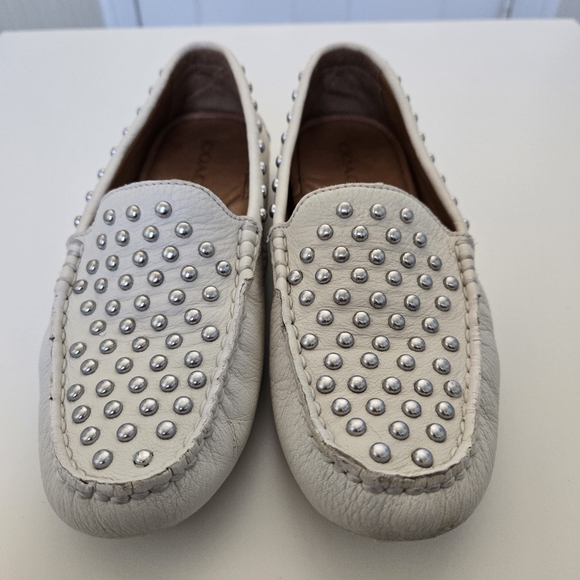 Coach Arlene Studded Moccasin‎ White Loafers Size 7 Leather Maximalist Baddie - Picture 5 of 10
